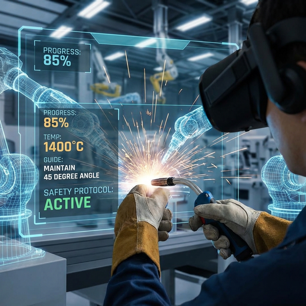 Team working collaboratively around a laptop in a modern office